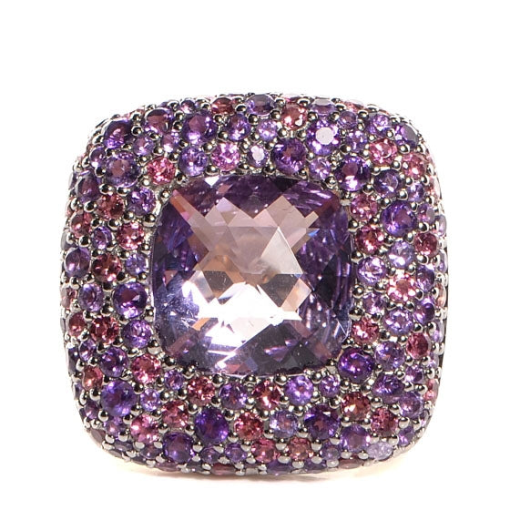 John Hardy Sterling Silver Pink Tourmaline Amethyst Classic Braided Chain Square Ring Size 7 1 of 6