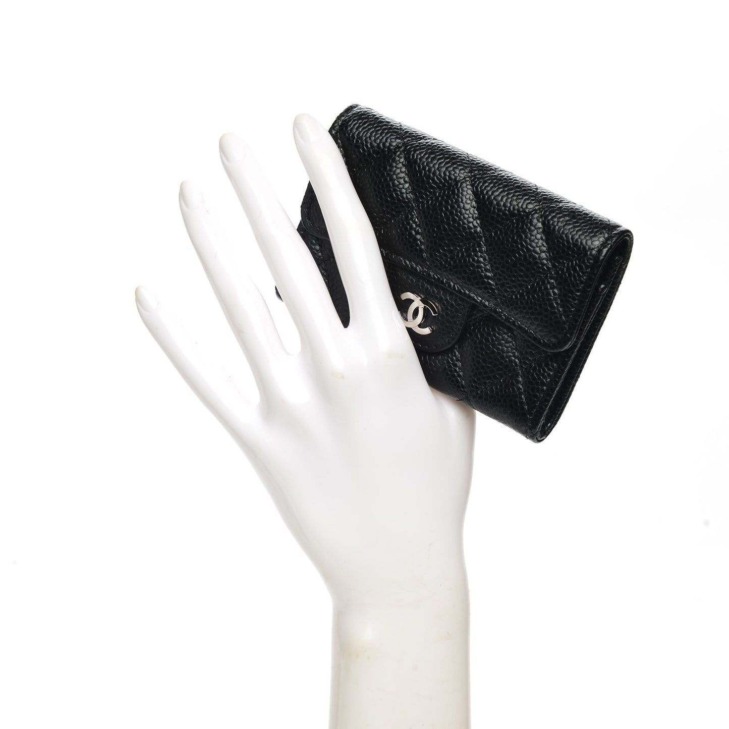 Caviar Quilted Flap Card Holder Black