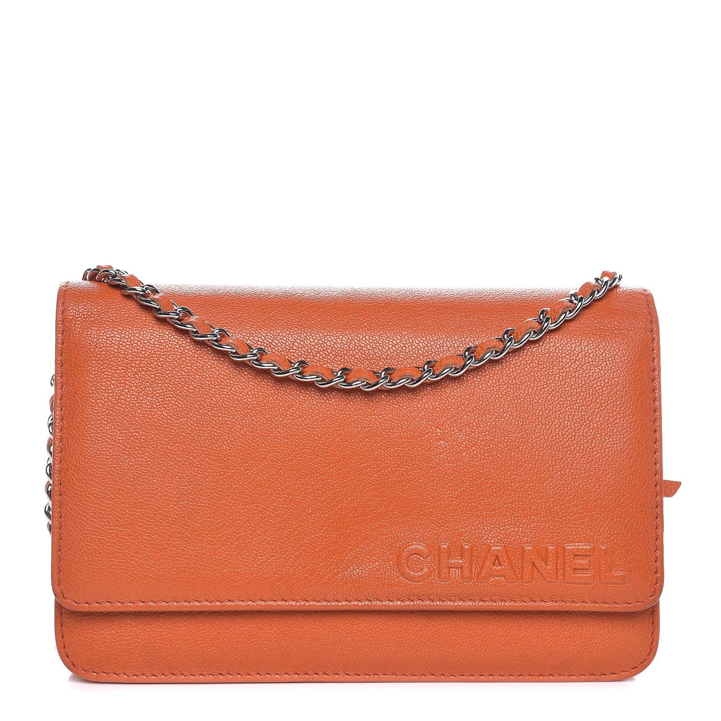 Goatskin Embossed Wallet On Chain WOC Orange