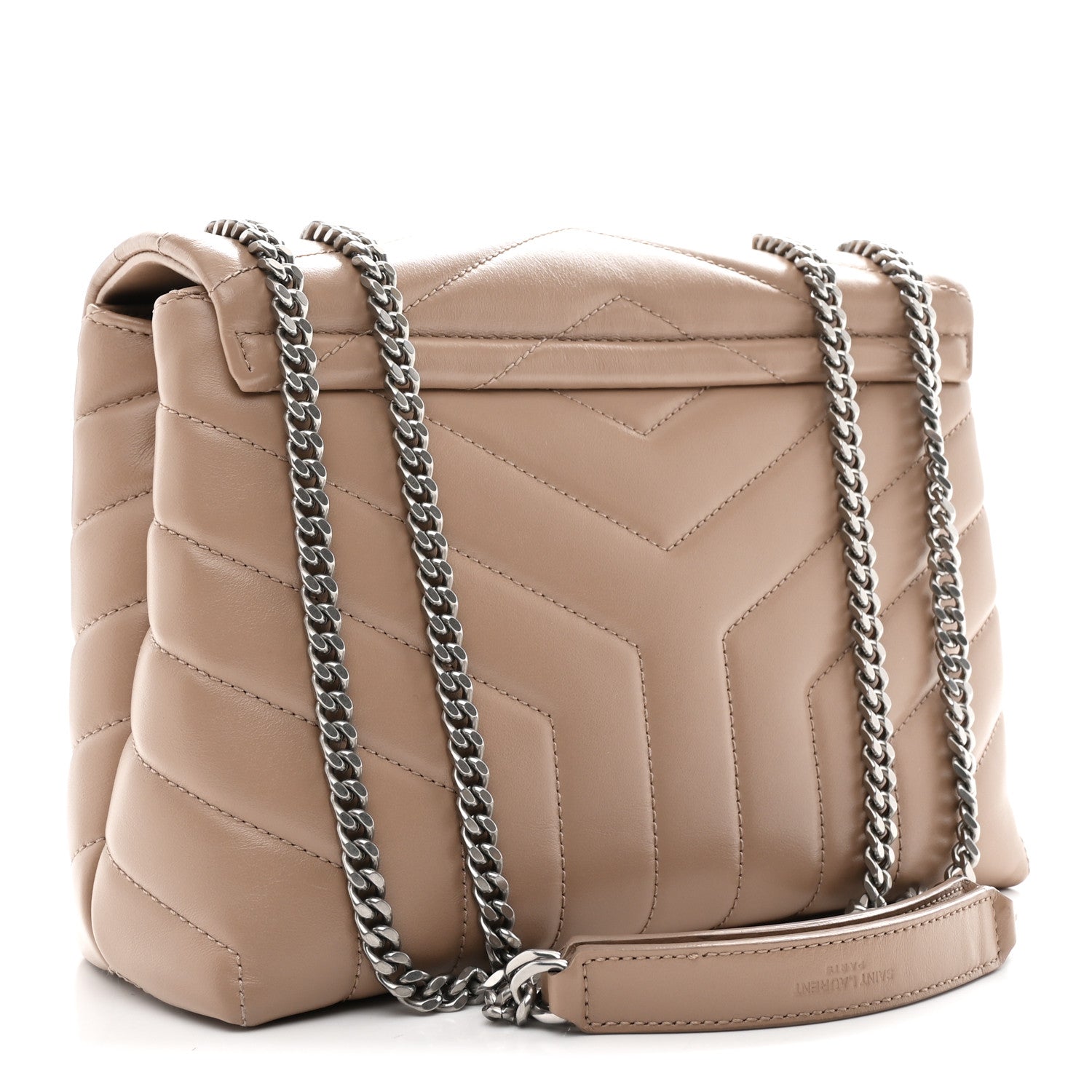 Saint Laurent Calfskin Y Quilted Monogram Small Loulou Chain Satchel Dark Beige 3 of 11
