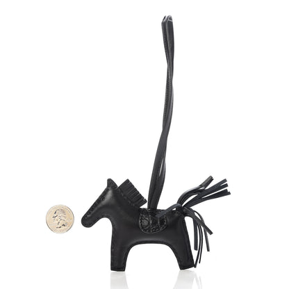 Hermes Milo Lambskin Matte Alligator Touch Grigri Rodeo Horse Bag Charm PM So Black 2 of 4
