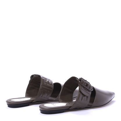 Fendi Vitello FF Embossed Buckle Flat Mules 35.5 Wood 4 of 9