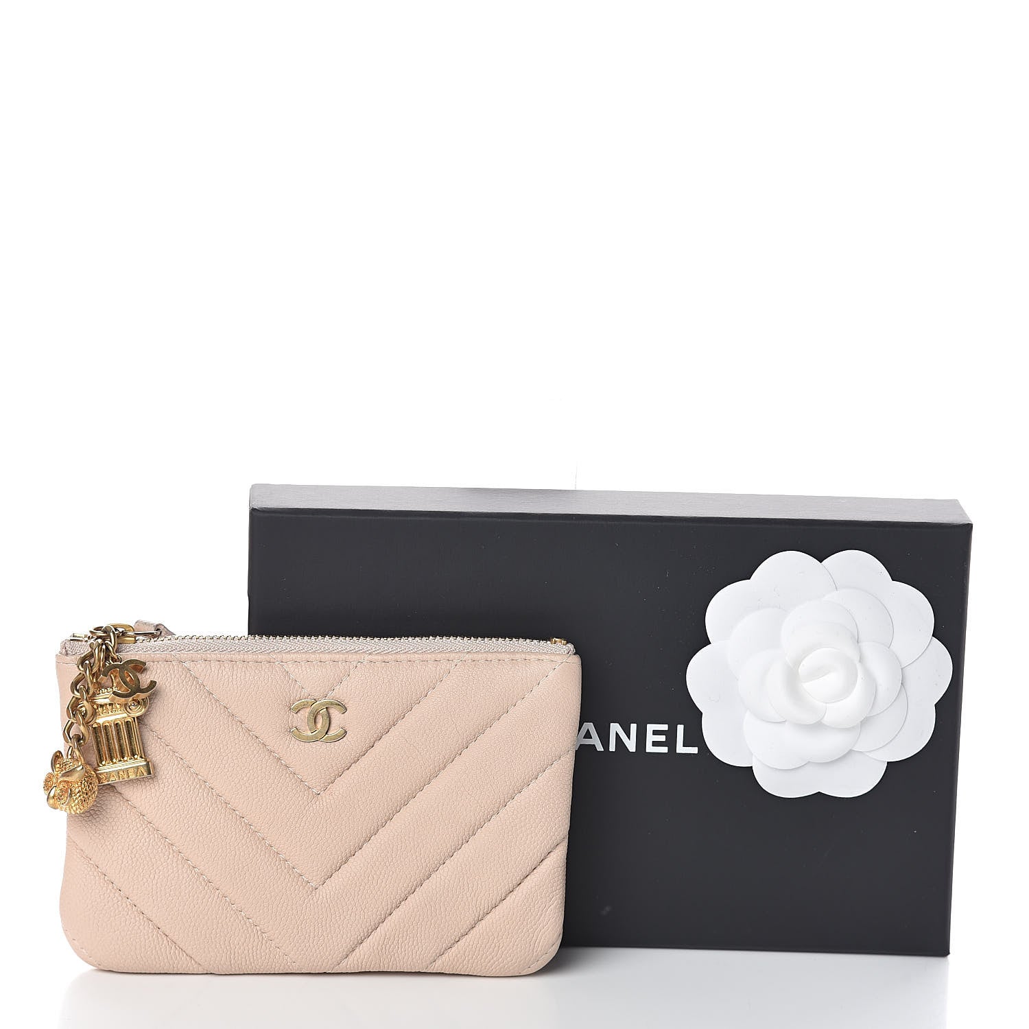 Chanel Caviar Chevron Quilted Small Ancient Greek Charms Cosmetic Case Light Pink 8 of 8