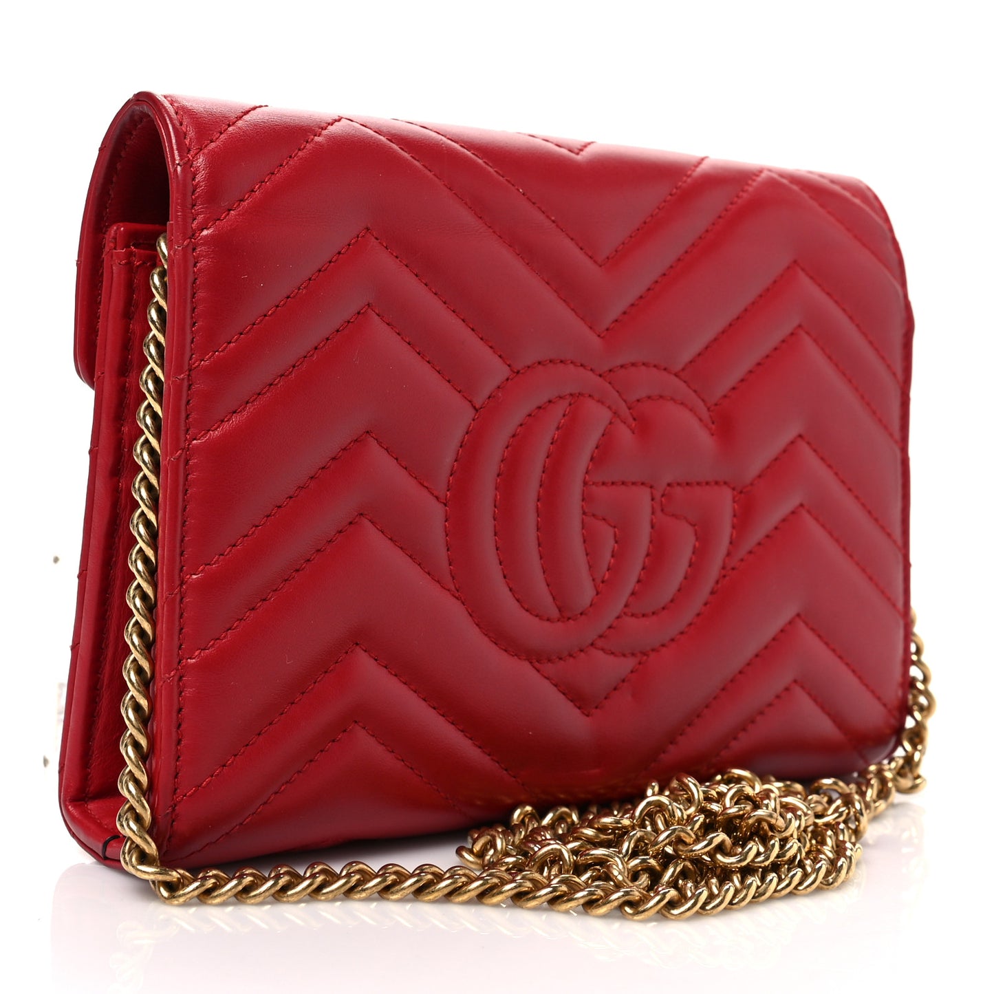 Calfskin Matelasse GG Marmont Chain Wallet Hibiscus Red