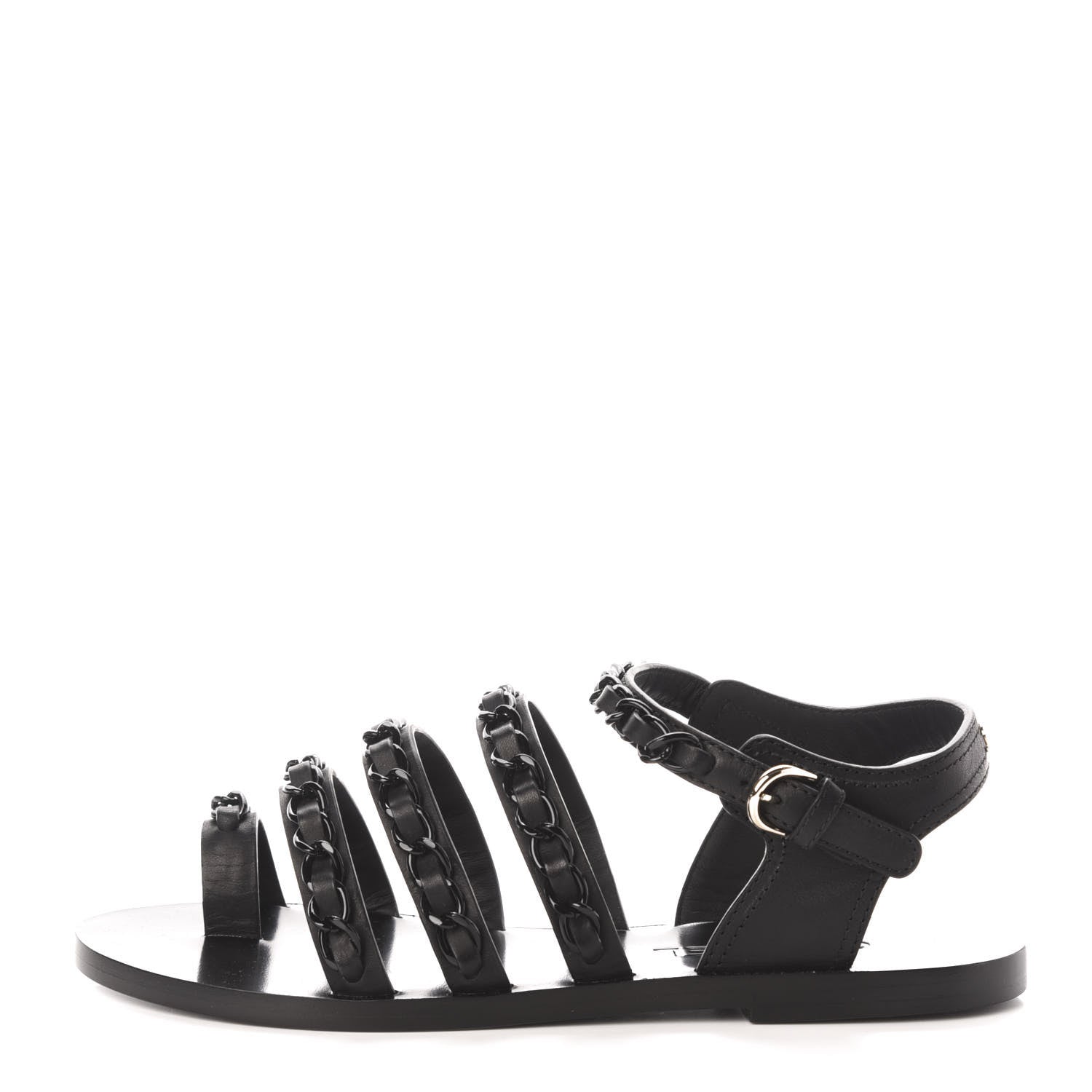 Chanel Calfskin Chain Flat Sandals 38 Black 1 of 9