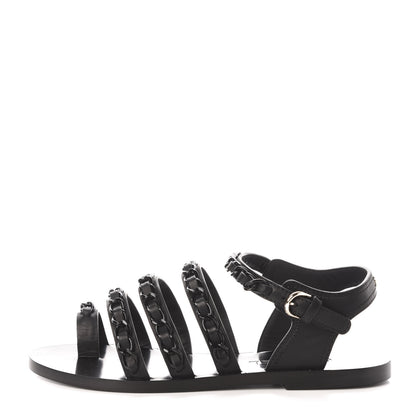 Chanel Calfskin Chain Flat Sandals 38 Black 1 of 9