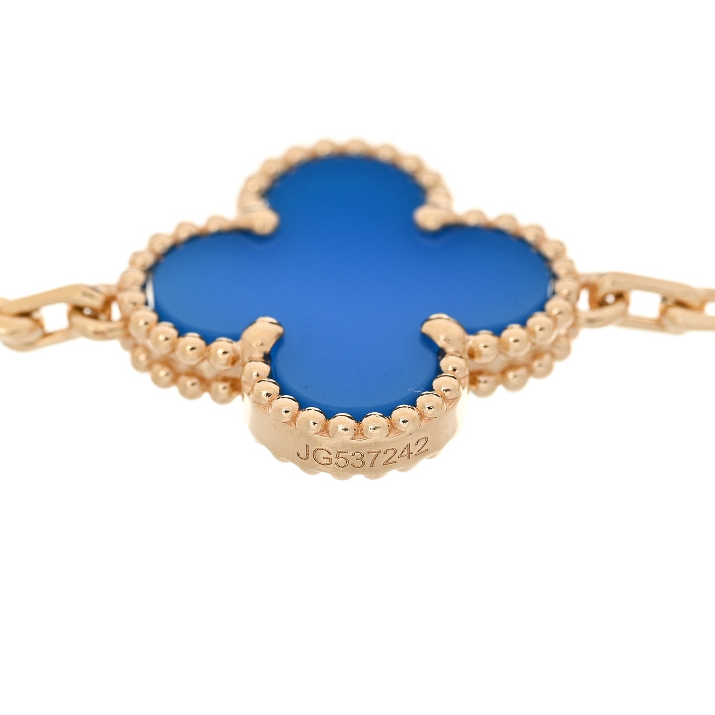 18K Yellow Gold Blue Agate 5 Motifs Vintage Alhambra Bracelet
