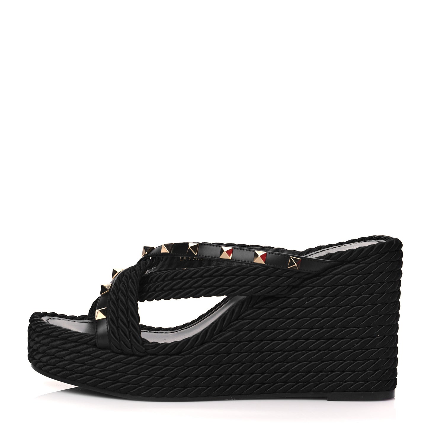 Calfskin Silk Rockstud Torchon Espadrille Wedge 25/95mm Slide Sandals 40 Black
