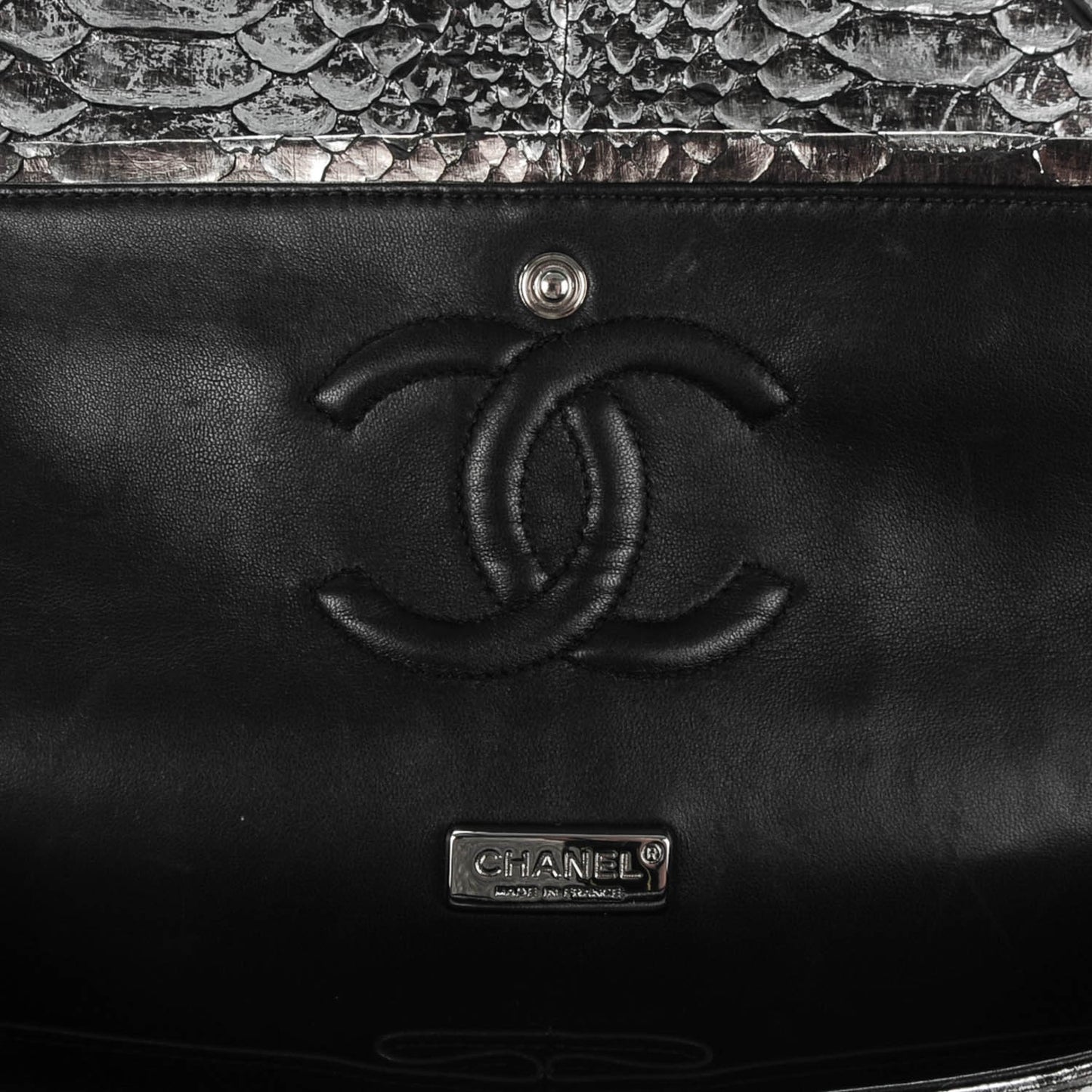 Metallic Python Sequin Medium Double Flap SIlver