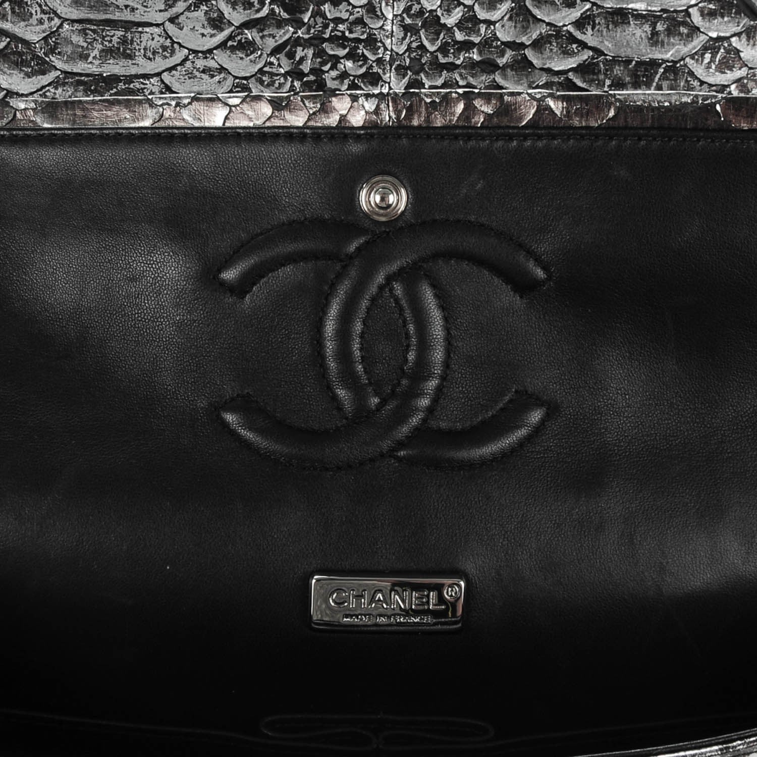 Chanel Metallic Python Sequin Medium Double Flap SIlver 6 of 8