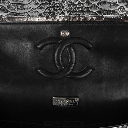 Chanel Metallic Python Sequin Medium Double Flap SIlver 6 of 8