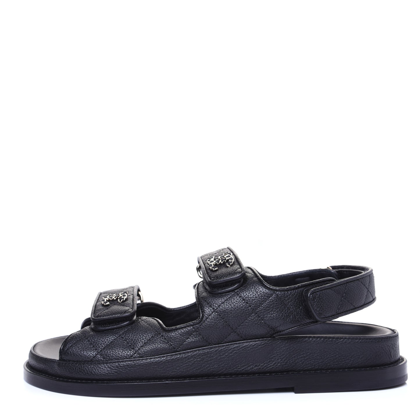 Grained Calfskin Velcro Dad Sandals 37.5 Black