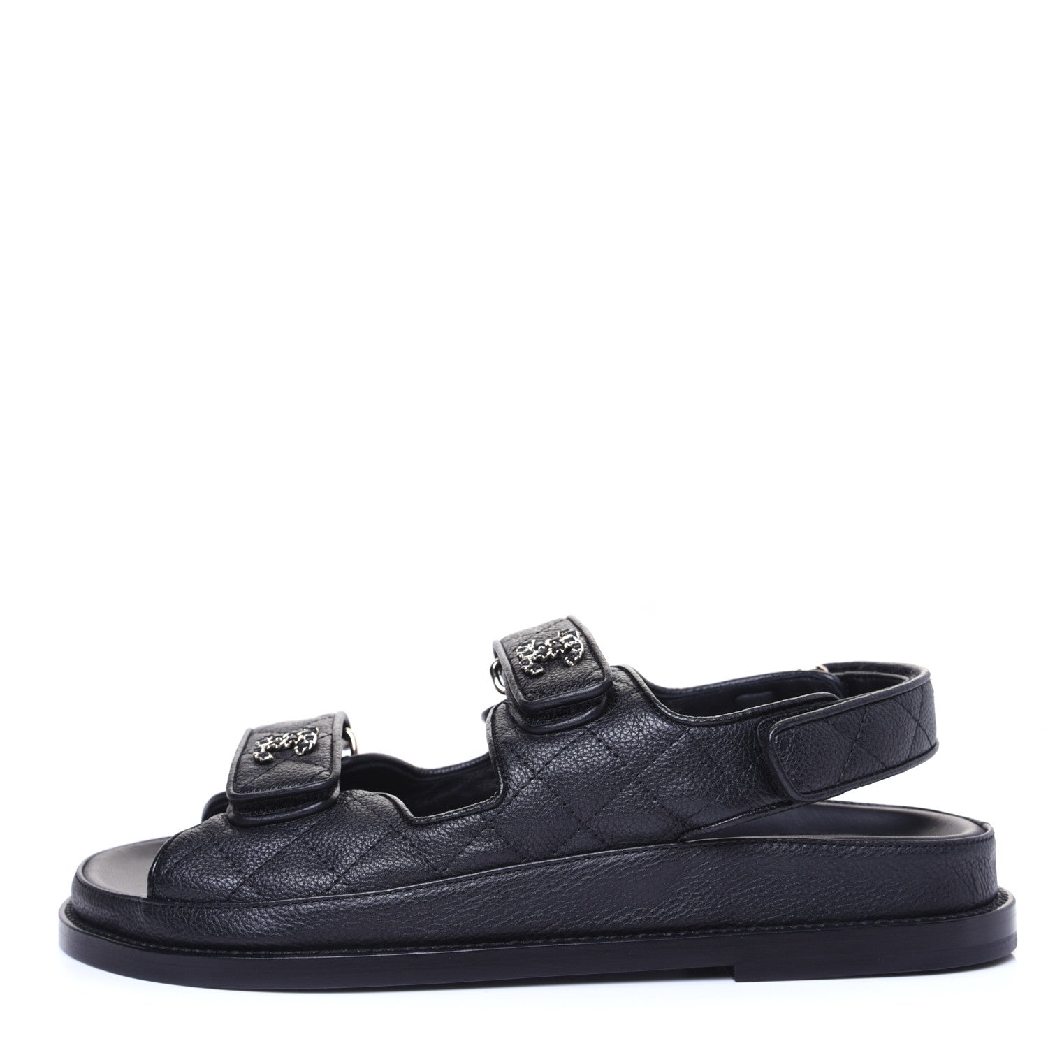 Chanel Grained Calfskin Velcro Dad Sandals 37.5 Black 1 of 11