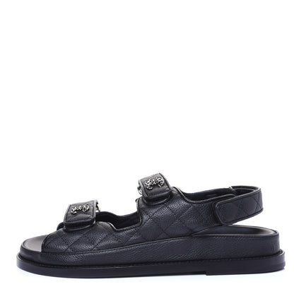 Chanel Grained Calfskin Velcro Dad Sandals 37.5 Black 1 of 11