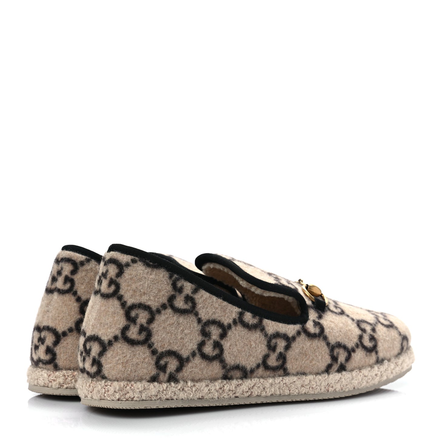 Covered Wool GG Monogram Womens Fria Horsebit Loafers 41 Beige Ebony Black Butterscotch