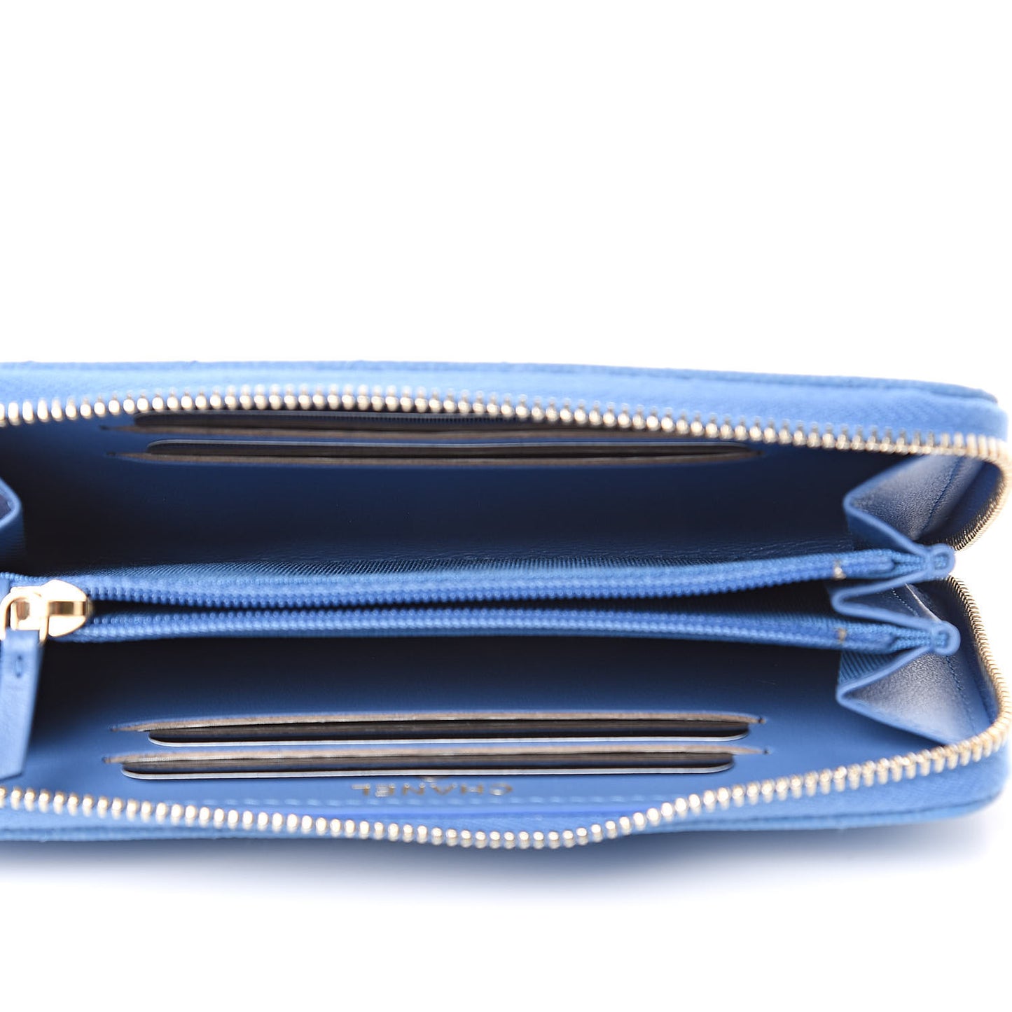 Caviar Chevron Quilted Small Zip Around Wallet Blue