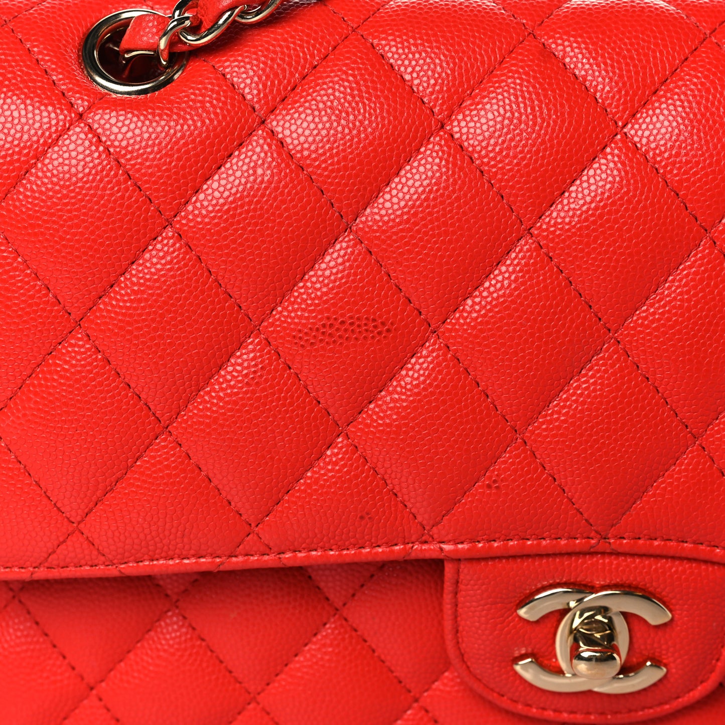 Caviar Quilted Medium Double Flap Red