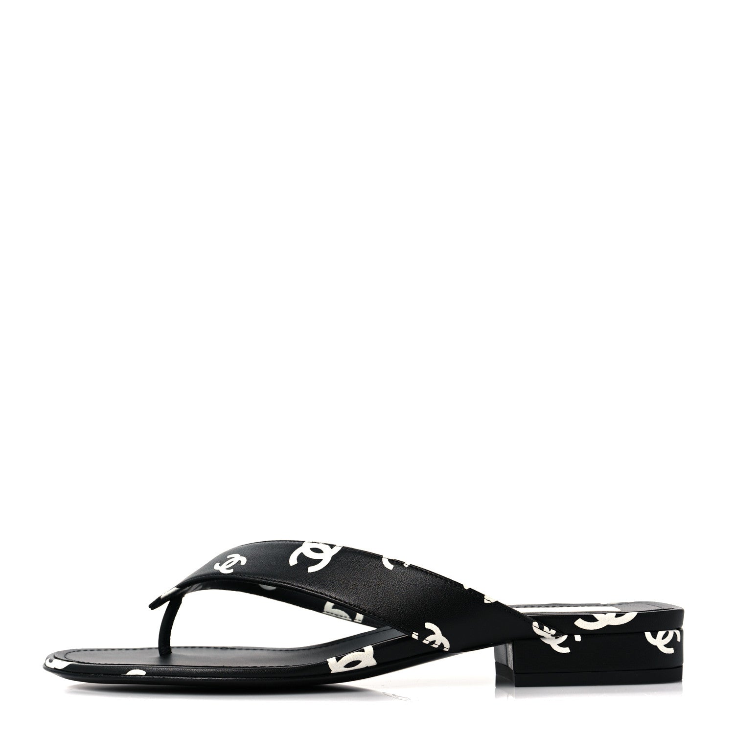 Chanel Lambskin Printed CC Thong Sandals 38.5 Black White 1 of 9