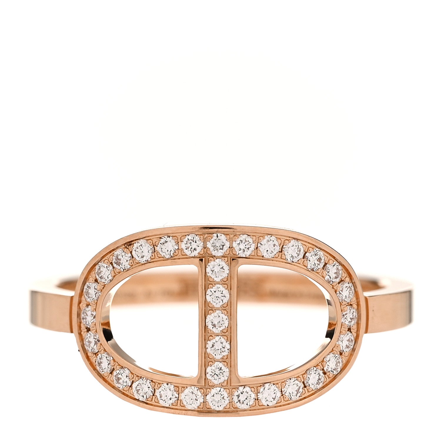 Hermes 18K Rose Gold Diamond MM Chaine d'Ancre Contour Ring 55 7.25 1 of 5