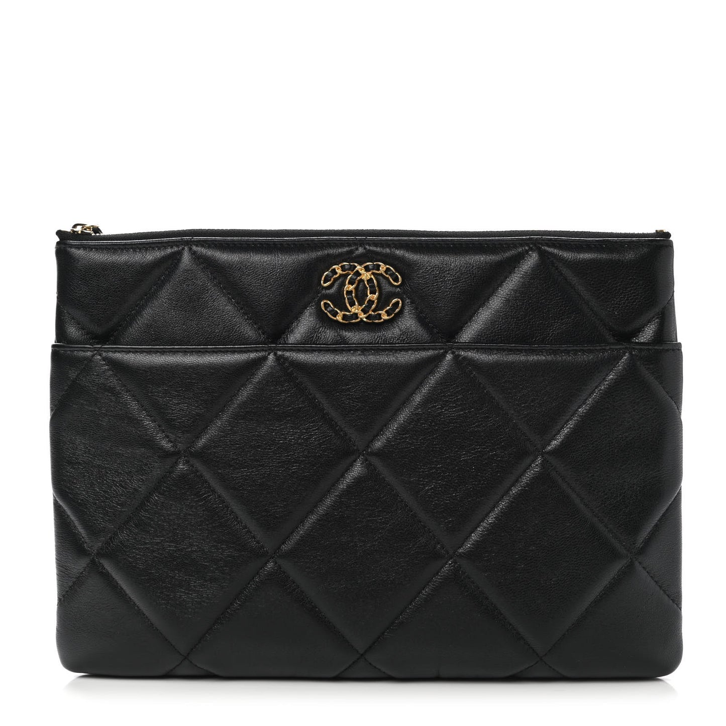 Goatskin Quilted Chanel 19 Pouch Black