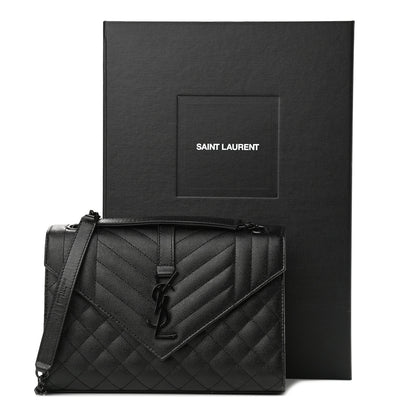 Saint Laurent Grain De Poudre Textured Mixed Matelasse Triquilt Medium Monogram Satchel Black 12 of 12