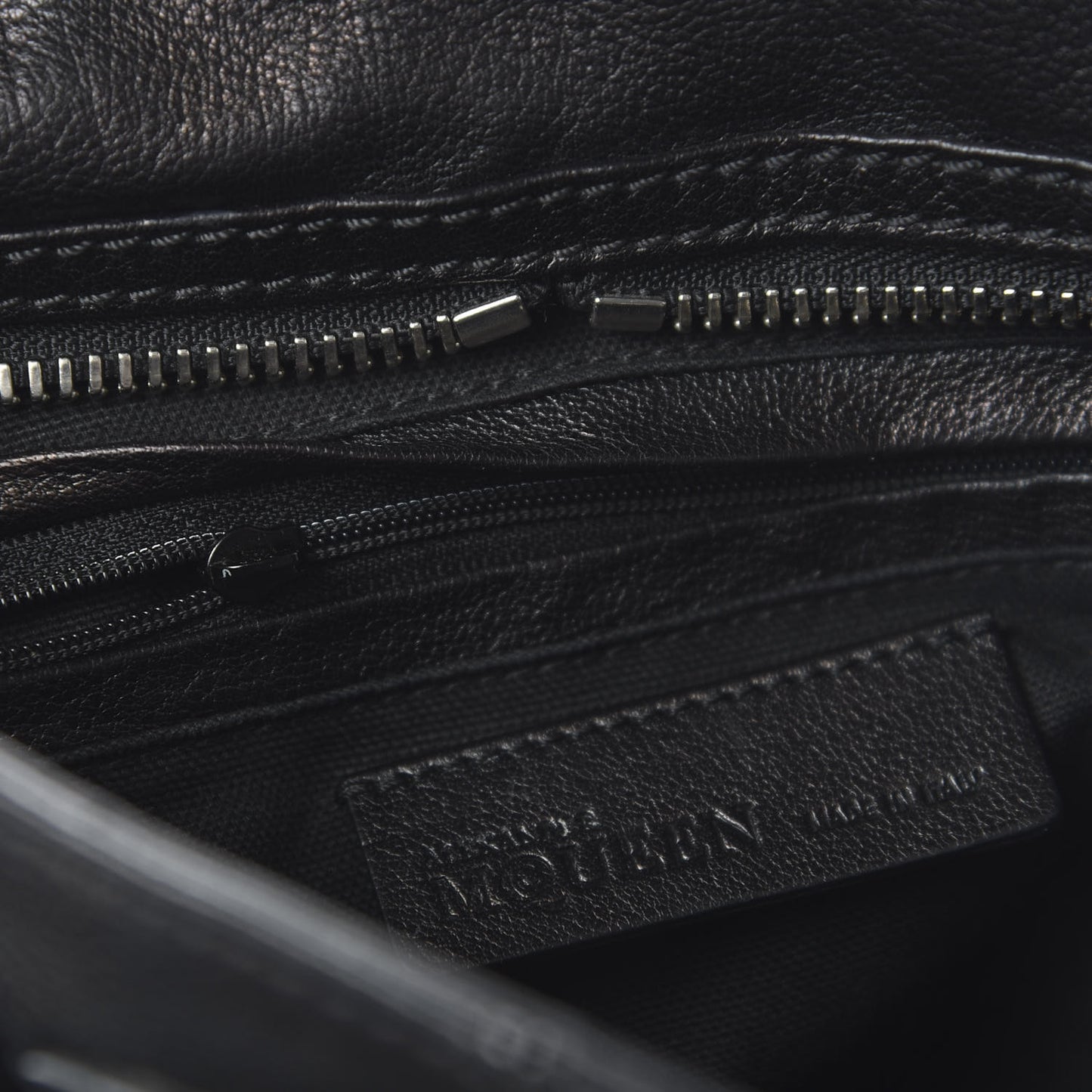 Calfskin Padlock Zip Around Biker Satchel Black