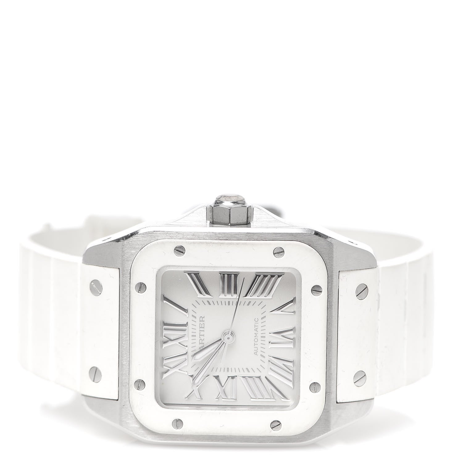 Cartier Stainless Steel Rubber 33mm Santos 100 Automatic Watch White 3 of 6