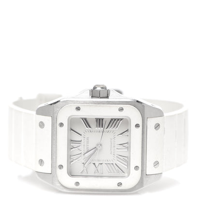 Cartier Stainless Steel Rubber 33mm Santos 100 Automatic Watch White 3 of 6