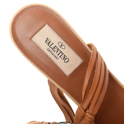 Valentino Garavani Calfskin Embellished Woven Sandals 39.5 Natural Turquoise 8 of 10