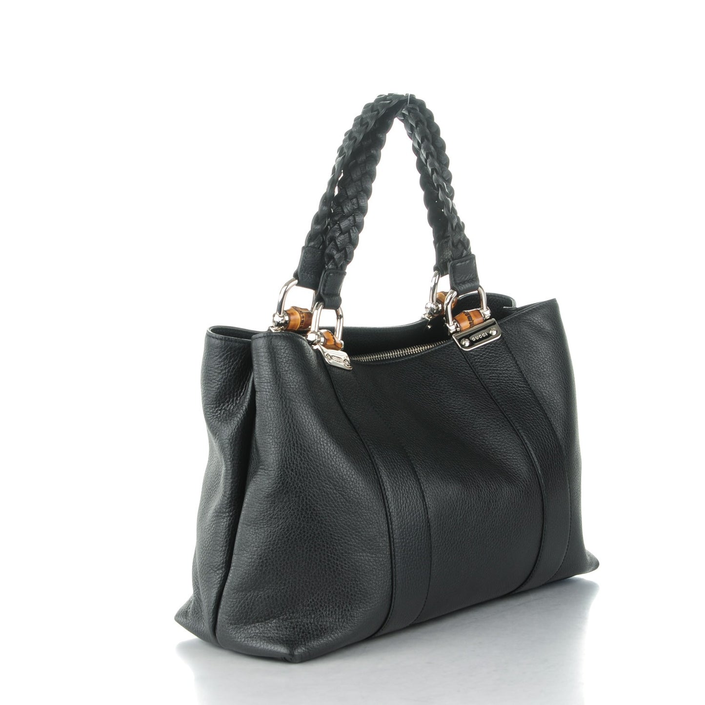 Pebbled Calfskin Medium Bamboo Bar Tote Black