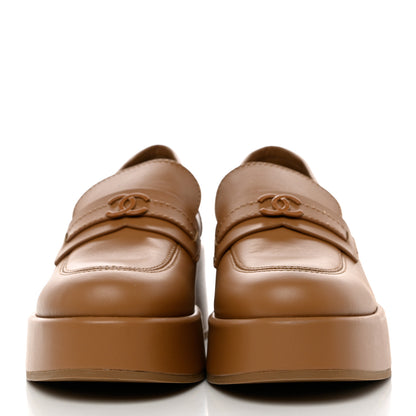 Chanel Calfskin CC Platform Loafers 39.5 Beige 2 of 9