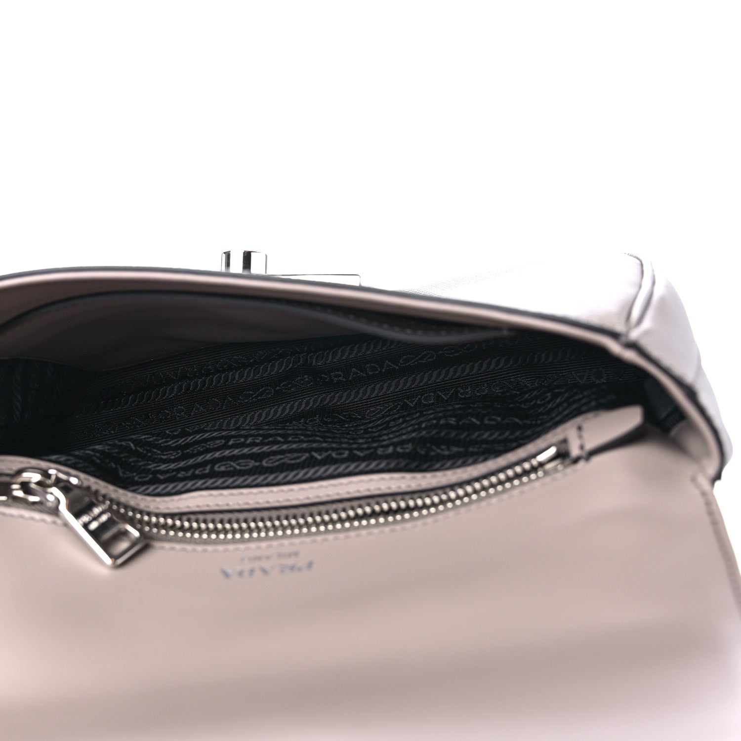 Prada Saffiano Pattina Sound Chain Crossbody Bag Grey 5 of 8