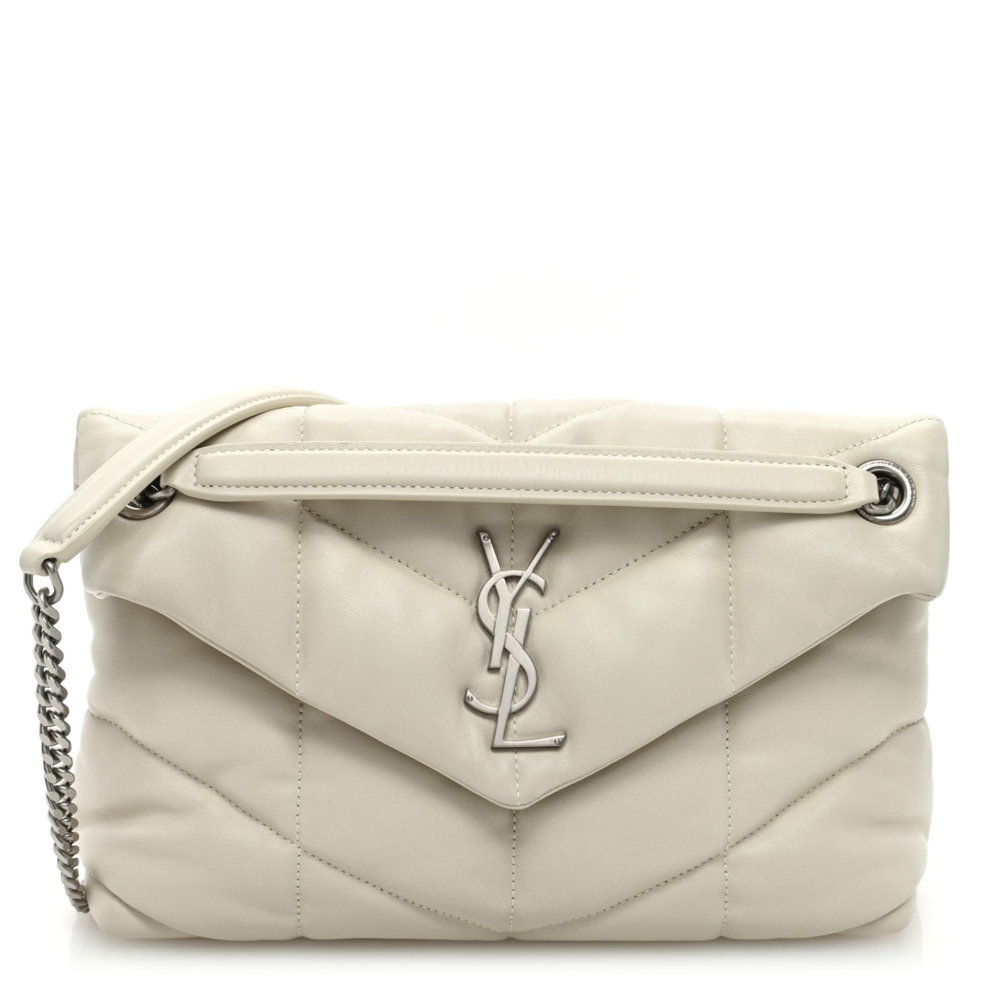 Lambskin Quilted Small Loulou Puffer Monogram Chain Satchel Crema Soft