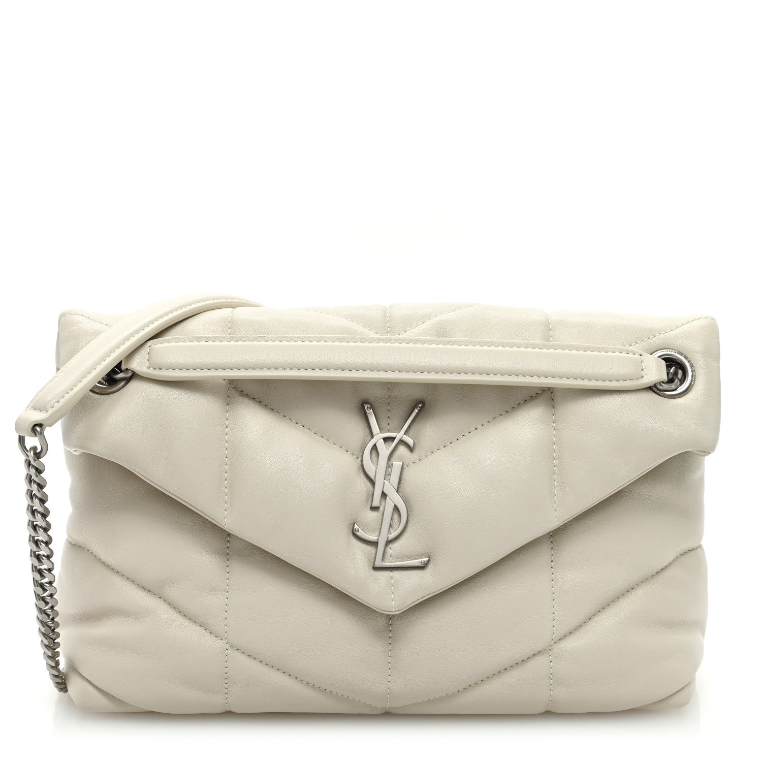 Saint Laurent Lambskin Quilted Small Loulou Puffer Monogram Chain Satchel Crema Soft 1 of 9