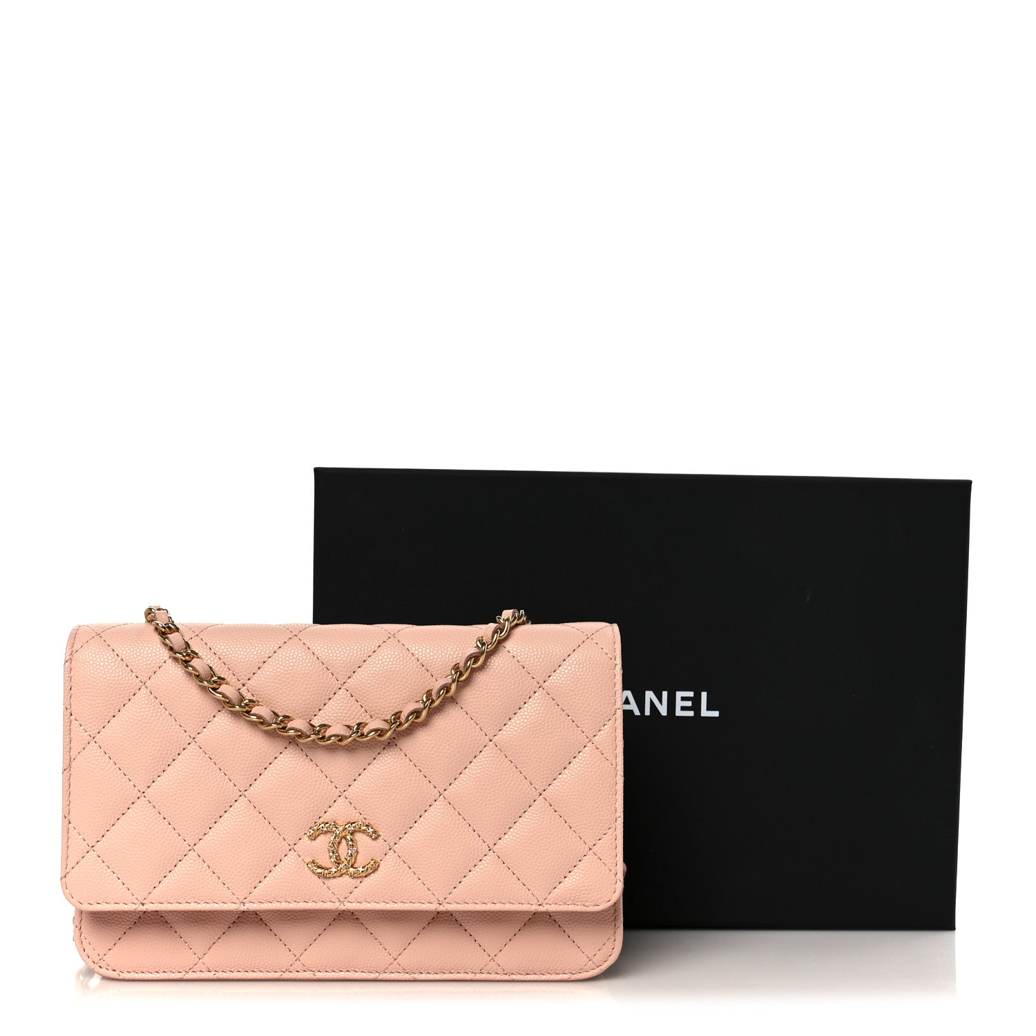Chanel Grained Calfskin Quilted Strass CC Wallet On Chain WOC Light Pink 12 of 12