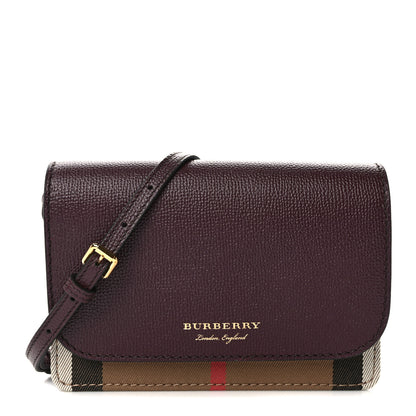 Burberry Grained Calfskin House Check Tartan Mix Hampshire Wallet On Chain Burgundy 1 of 8