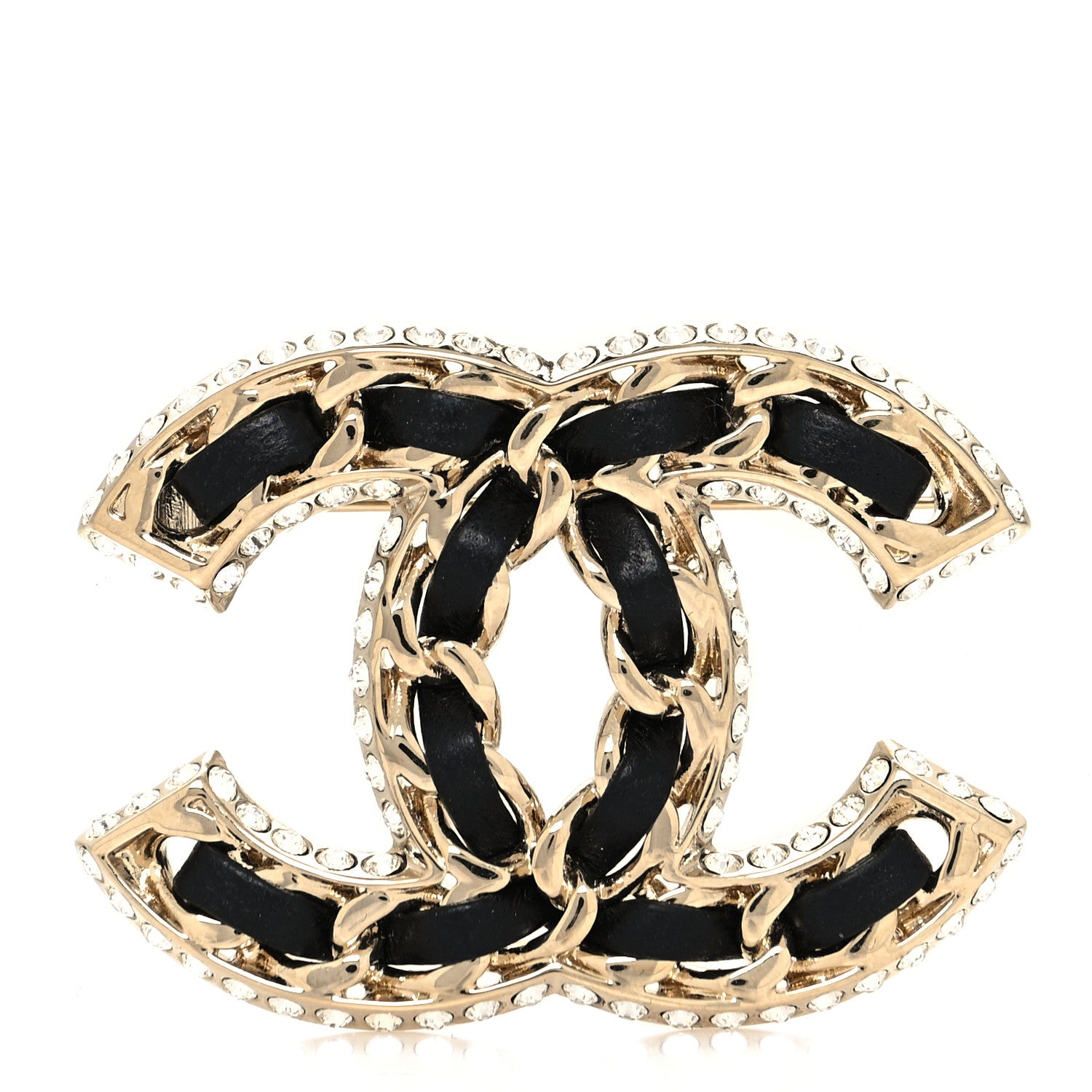 Chanel Lambskin Crystal CC Chain Brooch Black Gold 1 of 4