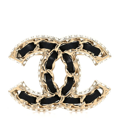 Chanel Lambskin Crystal CC Chain Brooch Black Gold 1 of 4