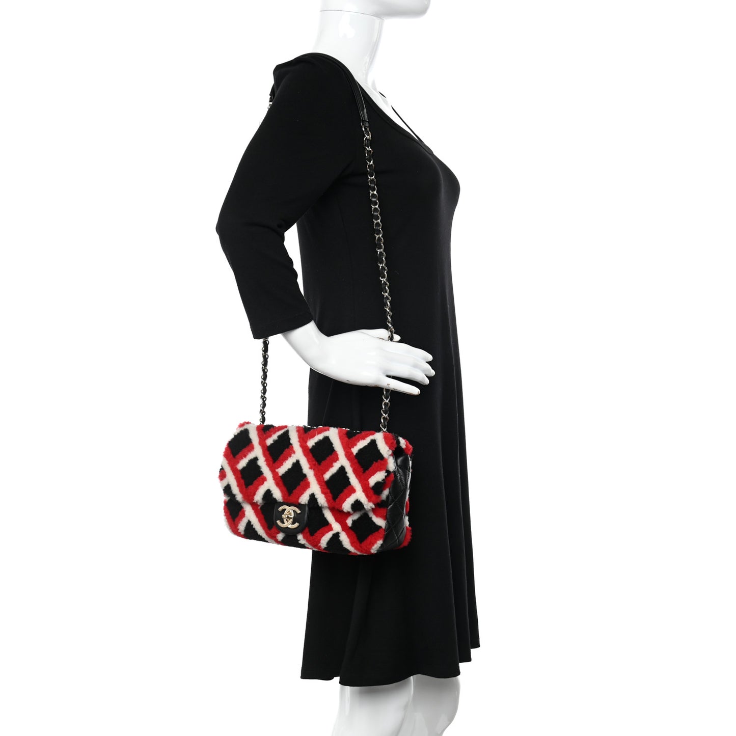 Lambskin Shearling Medium Flap Red Black
