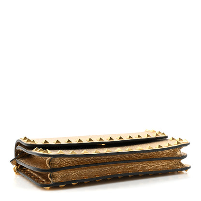 Valentino Garavani Pebbled Calfskin Rockstud Flap Wallet On Chain Soft Gold 4 of 13