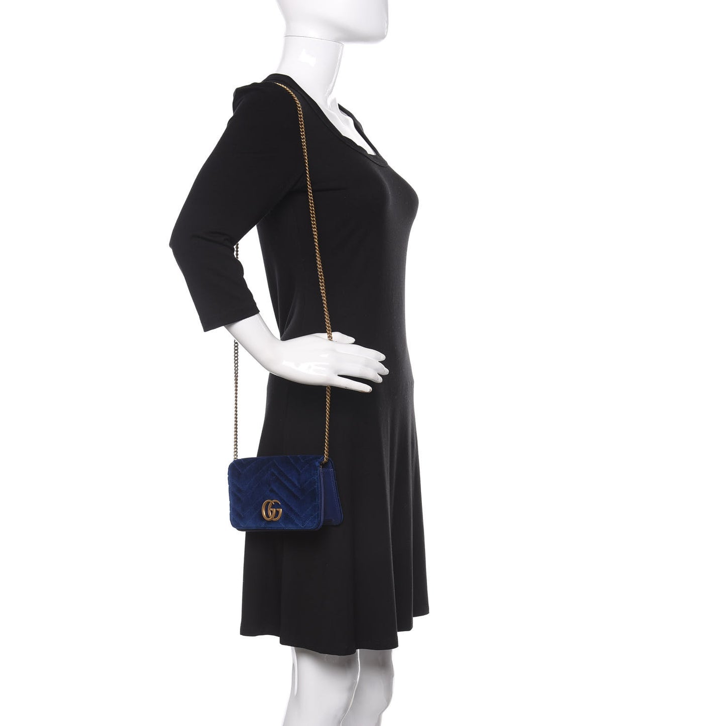 Velvet Matelasse GG Marmont Mini Bag Cobalt Blue