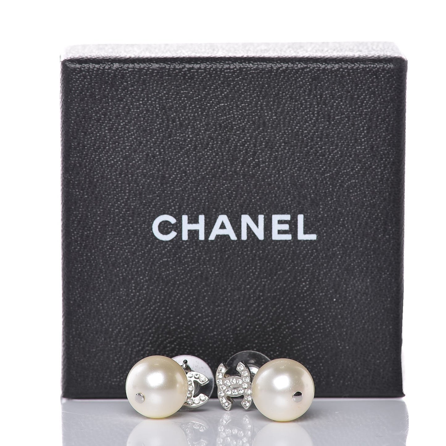 Crystal Pearl CC Drop Earrings Silver