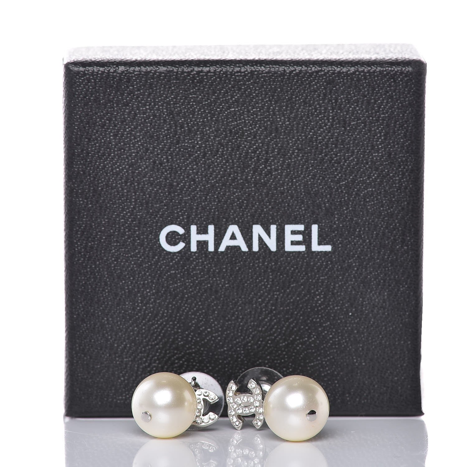 Chanel Crystal Pearl CC Drop Earrings Silver 5 of 5
