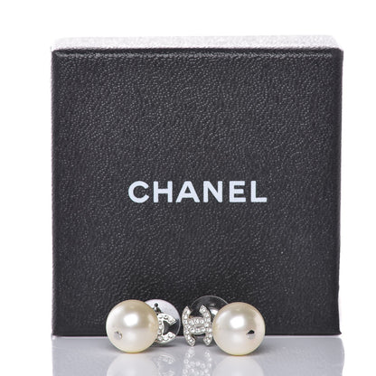 Chanel Crystal Pearl CC Drop Earrings Silver 5 of 5