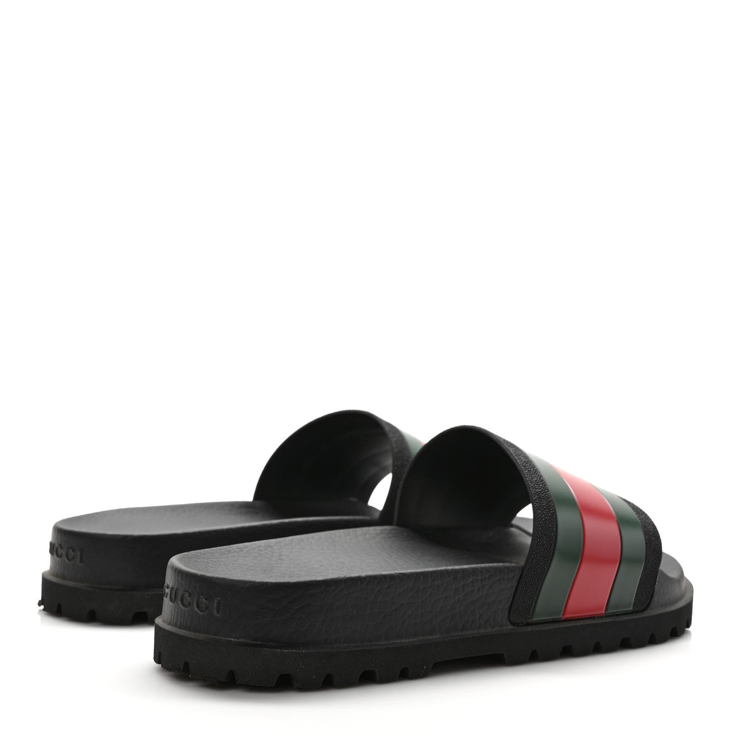 Gucci Rubber Web Mens Lug Sole Slide Sandals 8 Black Green Red 4 of 9