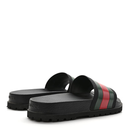 Gucci Rubber Web Mens Lug Sole Slide Sandals 8 Black Green Red 4 of 9