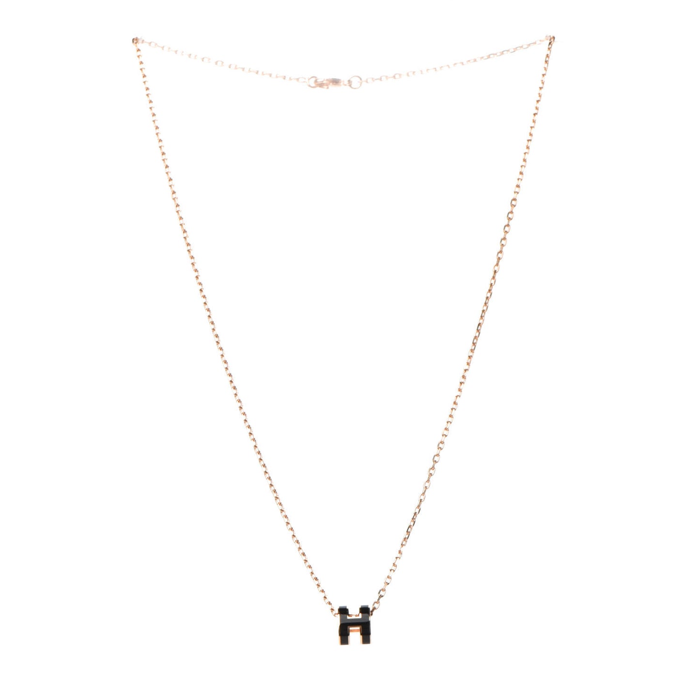 Lacquered Rose Gold Mini Pop H Pendant Necklace Black
