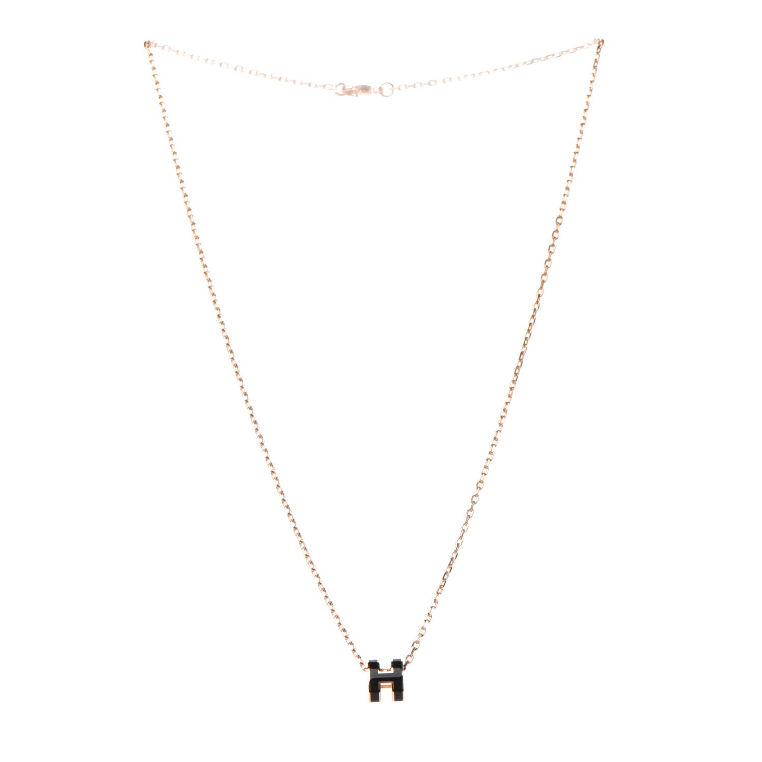 Hermes Lacquered Rose Gold Mini Pop H Pendant Necklace Black 4 of 7
