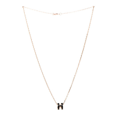 Hermes Lacquered Rose Gold Mini Pop H Pendant Necklace Black 4 of 7