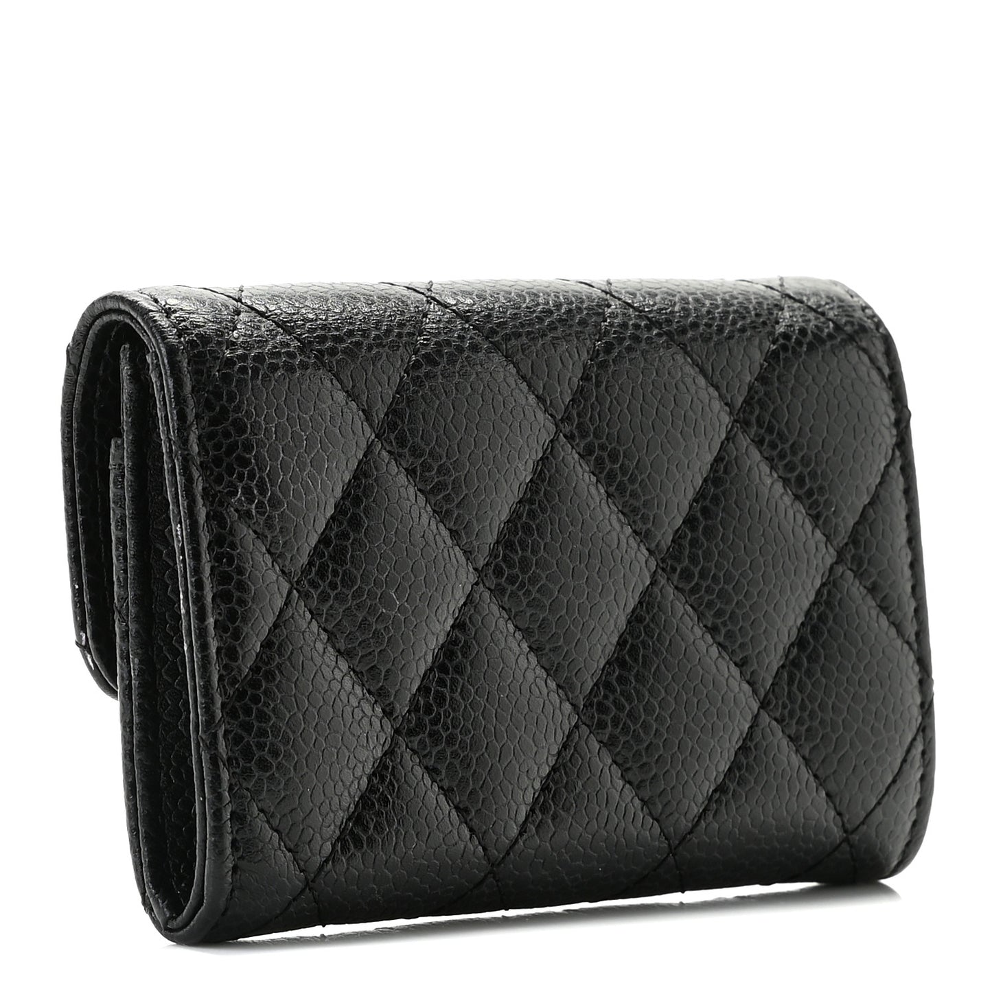 Caviar Quilted Flap Card Holder Black